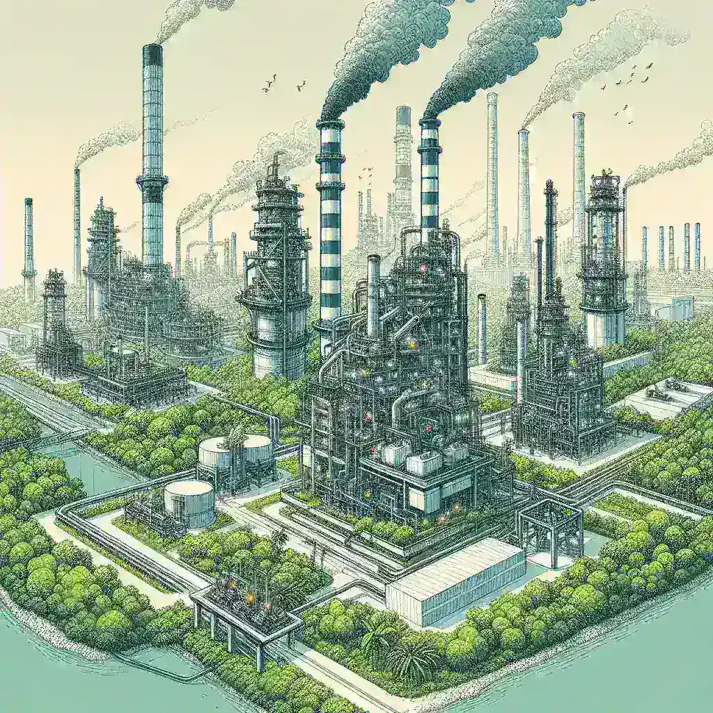 "Teknologi Carbon Capture infrastruktur di industri berat Indonesia, menunjukkan proses penangkapan karbon untuk mengurangi emisi CO2 dan mendukung keberlanjutan lingkungan."